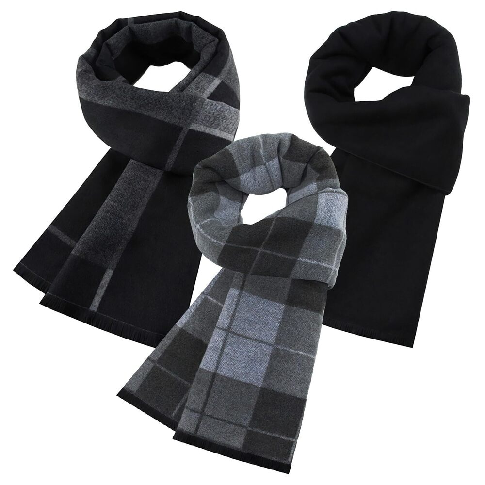 7100 Winter Warm Scarf, 3 Pack Feel Wool Blend Tassel Soft Scarves Black